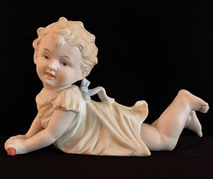 LR - Vintage Piano Baby Porcelain Bisque Figurine