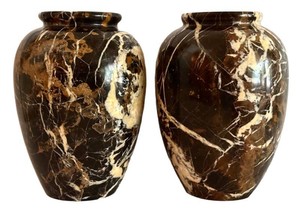 LR - Marble Vases - Polished Veined Stone Pair (Lot of 2)