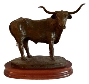 LR - Bronze Texas Longhorn Sculpture - Bob Peck 1836-1986