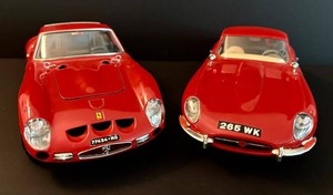 LR - Vintage Die-Cast Model Cars - Bburago Ferrari 250 GTO & Jaguar E-type (Lot of 2)