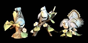 LR - Porcelain Bird Figurines - Lenox Blue Jay & Nuthatch (Lot of 3)