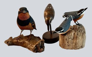 LR - Wooden Bird Figurines - Hand-Carved Wildlife Group of 3