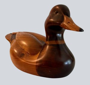LR - Vintage Wood Duck Sculpture - Mar Meyer 1994