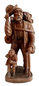 SR - Vintage Folk Art Hand-Carved Wooden Pilgrim Sculpture