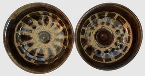 SR - Studio Pottery Ceramic Bowls - Geometric Glaze Pair (Lot of 2)