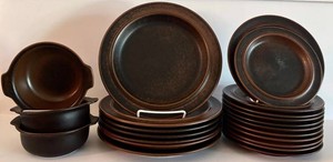 SR - Vintage Stoneware Dinnerware Set - Arabia Finland Ruska 22pc