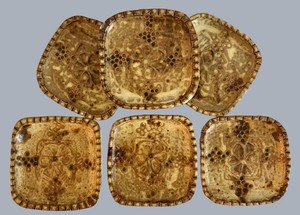 LR - Studio Art Pottery Plates - Deborah Signed Floral Grape Motif (Lot of 6)