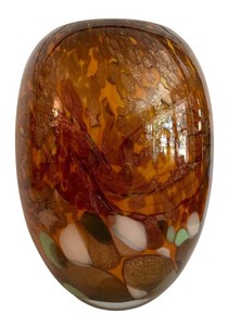 LR - Art Glass Globe Vase - Caramel Pattern With Copper-Gold Flakes