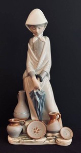 SR - Vintage Porcelain Figurine - Lladro Ceramic Seller Woman #5081