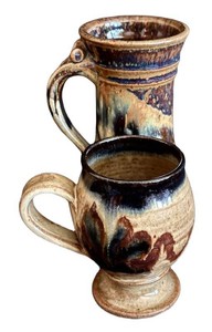 LR - Studio Pottery Mugs - Glazed Stoneware Pair (Lot of 2)