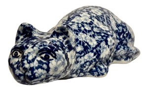 SR - Porcelain Cat Figurine - Calico China Blue & White Floral