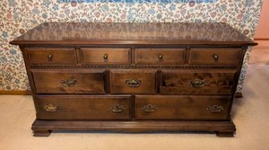 MB - Vintage Dresser - Ethan Allen 9-Drawer With Wall Mirror
