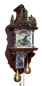MB - Dutch Vintage Wall Clock, Blue Delft Tiles & Atlas Figure