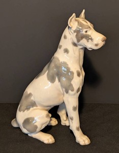 MB - Vintage Bing & Grndahl Porcelain Seated Great Dane Figurine (Model #2038)