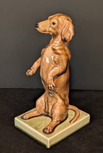 MB - Vintage Villeroy and Boch Porcelain Dachshund Figurine - Upright Brown Glazed Dog