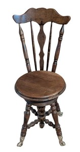 MB - Antique Victorian High-Back Swivel Piano Stool with Glass Ball & Claw Feet
