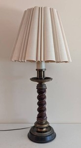 MB - Vintage Wood Table Lamp - Spiral Column Pleated Shade 40in