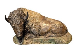 MB - Maryann Eikens (American) Limited Edition Patinated Bronze Sculpture - Reclining Bison (820)