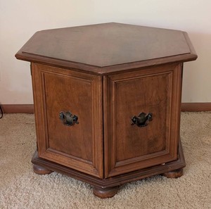 LR - Vintage Wood Cabinet End Table - Octagonal Storage Table
