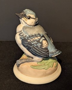 LR - Vintage Boehm Bisque Porcelain Baby Blue Jay Wheres Ma Figurine