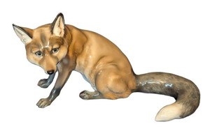LR - Vintage Art Deco Rosenthal Porcelain Sitting Fox Figurine by Max Hermann Fritz (Model #983)