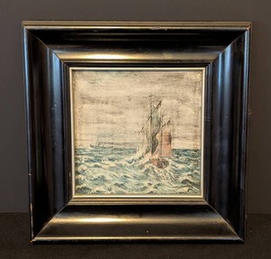 LR - Vintage Painted Ceramic Tile - Vintage Framed Sailing Scene