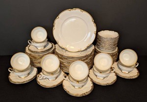 LR - Vintage Fine China Dinner Service for 12 - Hutschenreuther White & Gold