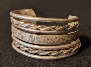 LR - Sterling Silver Cuff Bracelet - Floral Relief