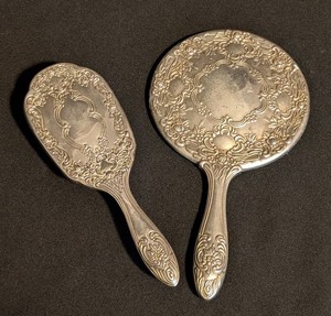 LR - Vintage Silver-Plated Hand Mirror & Brush Set