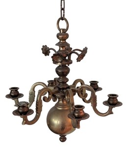 LR - Vintage Hanging Candle Chandelier - Brass