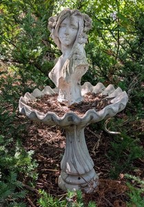BY - Cement Bird Bath With Classical Bust