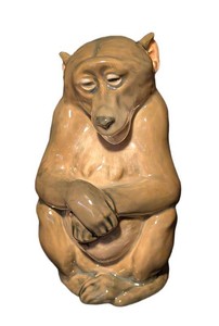 LR - Vintage Royal Copenhagen Porcelain Monkey Figurine #1444 - Seated BaboonChimpanzee by Niels Nielsen
