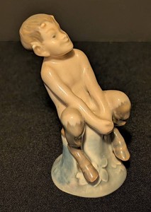 LR - Vintage Royal Copenhagen Porcelain Faun on Tree Stump Figurine - No. 1738
