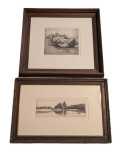 SR - Framed Etchings - Stuart Loughridge Pair, Low Tide & St. Croix