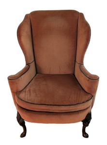 LR - Vintage Queen Anne Velvet Wingback Armchair