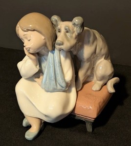 LR - Retired LLADRO Spain #5706 We Cant Play Porcelain Figurine Girl & Dog Vintage