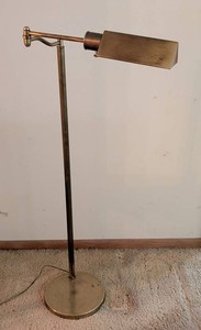LR - Vintage Brass Floor Lamp - Adjustable Swing Arm with Rectangular Shade