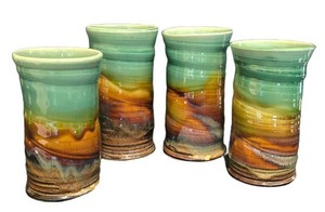 SR - Signed James Diem Studio Art Pottery Vases - Set of 4 Drip Glaze Stoneware