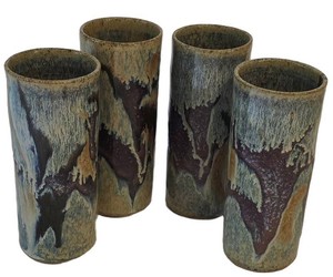 SR - Set of 4 Greg Wenz Studio Art Pottery Cylindrical Vases  Brush Pots, Signed