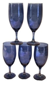 SR - Blue Stemmed Wine Glasses - Set of 5