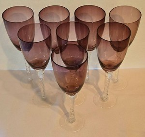 SR - Purple Wine Glasses With Twisted Stems (Lot of 8)