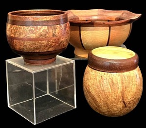 SR - Carved Wooden Bowls & Burl Jar - Ed Johnson & CARLS (Lot of 3)