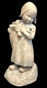 SR - Vintage Dutch Girl Figurine - Plaster Cast With Doll & Umbrella