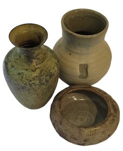 SR - Vases & Pottery Bowl Mixed Lot - Green Metal & Ceramic