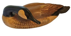 SR - Carved Wooden Goose Sculpture - Signed Jim S.