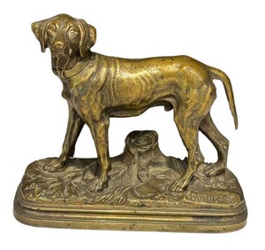 SR - Antique 19th-Century French Animalier Patinated Bronze Sculpture of a Hunting Pointer Dog, Signed Alfred Dubucand (1828-1894)