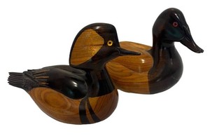 SR - Vintage Marv Meyer Hand-Carved Hooded Merganser Duck Decoy Pair