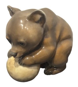SR - Mid-Century Rosenthal Germany Porcelain Bear with Ball Figurine #1764 - 5 Tall