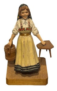 SR - Vintage Norwegian Folk Art Woman Wooden Figurine