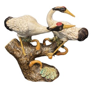 SR - Vintage Red Crown Crane Sculpture